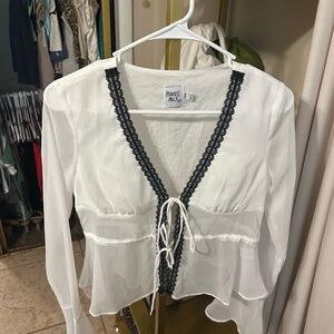 Princess Polly White Blouse with Black Lace Trim